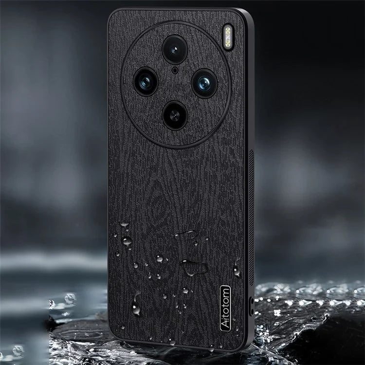 For vivo X100 Pro 5G Case Wood Grain PU+PC+TPU Shockproof Phone Cover