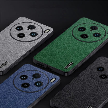 For vivo X100 Pro 5G Case Wood Grain PU+PC+TPU Shockproof Phone Cover