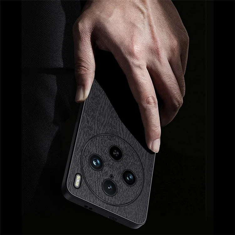 For vivo X100 Pro 5G Case Wood Grain PU+PC+TPU Shockproof Phone Cover