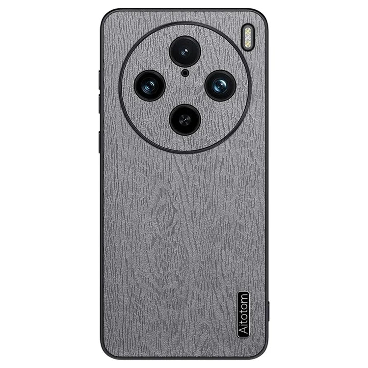 For vivo X100 Pro 5G Case Wood Grain PU+PC+TPU Shockproof Phone Cover