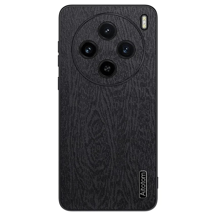 For vivo X100 5G Case Wood Grain PU Leather Coated PC+TPU Mobile Phone Cover