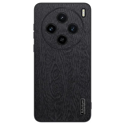 For vivo X100 5G Case Wood Grain PU Leather Coated PC+TPU Mobile Phone Cover