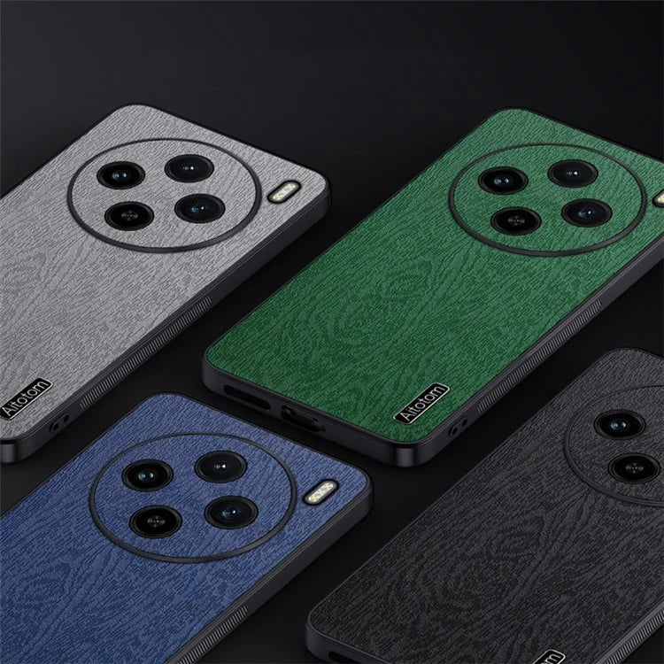 For vivo X100 5G Case Wood Grain PU Leather Coated PC+TPU Mobile Phone Cover