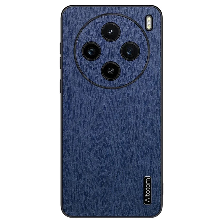 For vivo X100 5G Case Wood Grain PU Leather Coated PC+TPU Mobile Phone Cover