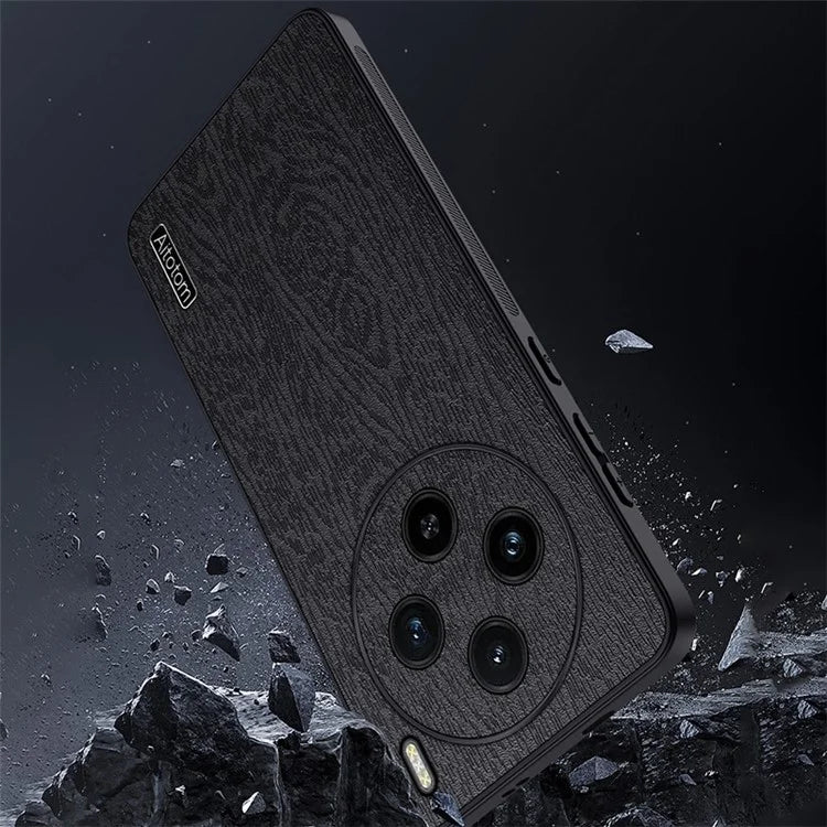 For vivo X100 5G Case Wood Grain PU Leather Coated PC+TPU Mobile Phone Cover