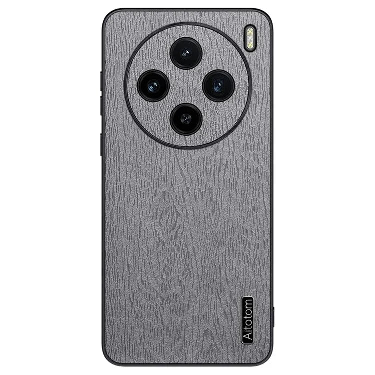 For vivo X100 5G Case Wood Grain PU Leather Coated PC+TPU Mobile Phone Cover