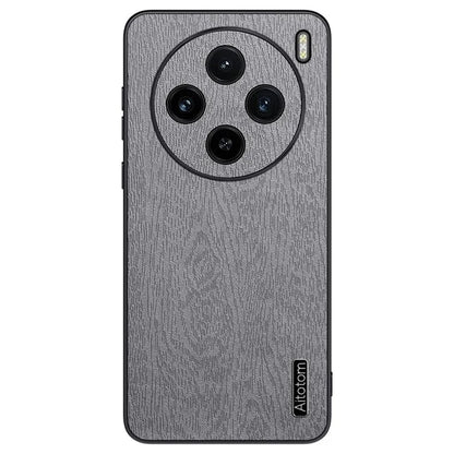 For vivo X100 5G Case Wood Grain PU Leather Coated PC+TPU Mobile Phone Cover