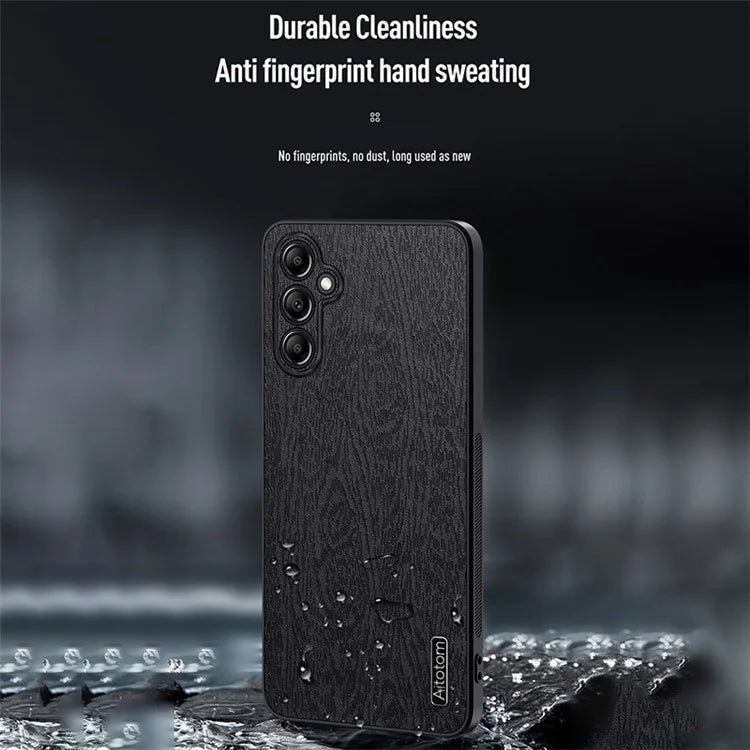 For Samsung Galaxy A15 5G Cellphone Case Wood Grain PC+TPU+PU Back Protector Cover