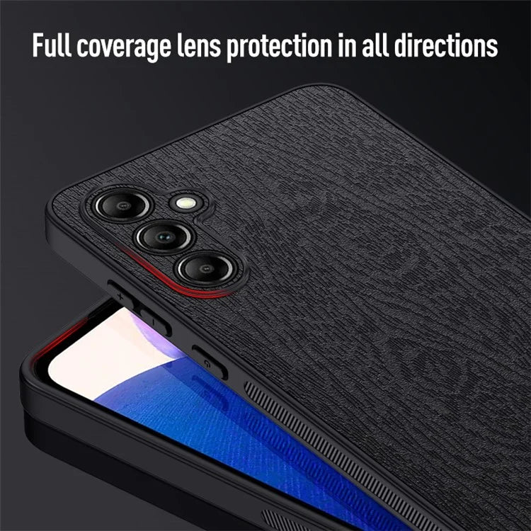 For Samsung Galaxy A15 5G Cellphone Case Wood Grain PC+TPU+PU Back Protector Cover