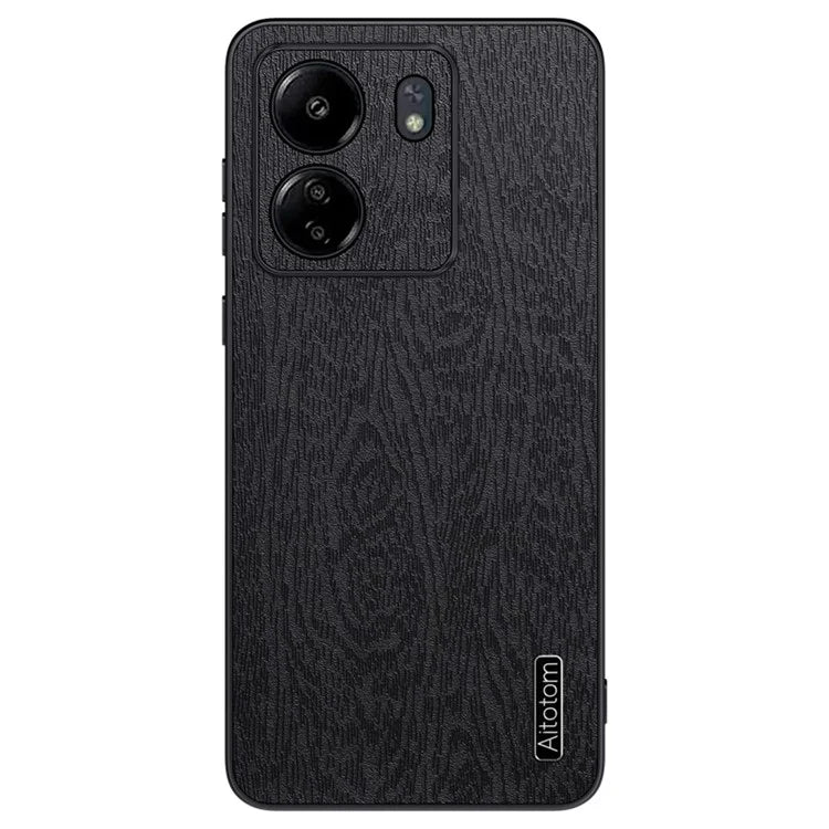 For Xiaomi Redmi 13C 4G / Poco C65 4G Wood Texture PU Leather Coated PC+TPU Cell Phone Case