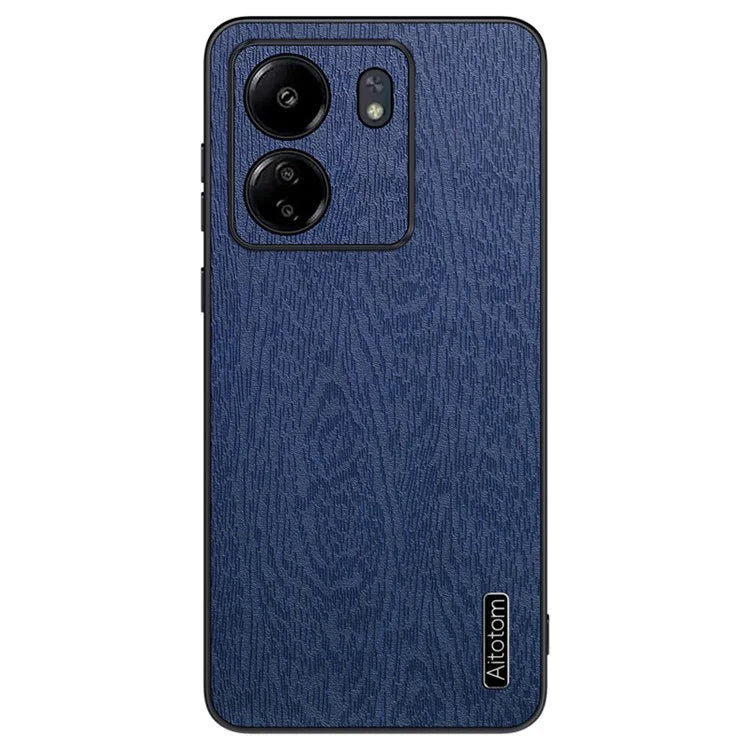 For Xiaomi Redmi 13C 4G / Poco C65 4G Wood Texture PU Leather Coated PC+TPU Cell Phone Case