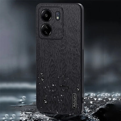 For Xiaomi Redmi 13C 4G / Poco C65 4G Wood Texture PU Leather Coated PC+TPU Cell Phone Case