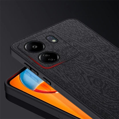 For Xiaomi Redmi 13C 4G / Poco C65 4G Wood Texture PU Leather Coated PC+TPU Cell Phone Case