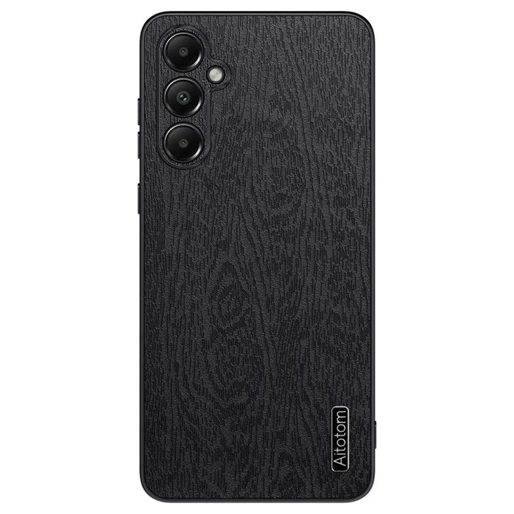 For Samsung Galaxy A05s 4G Cellphone Guard Case Wood Grain PC+TPU+PU Back Cover