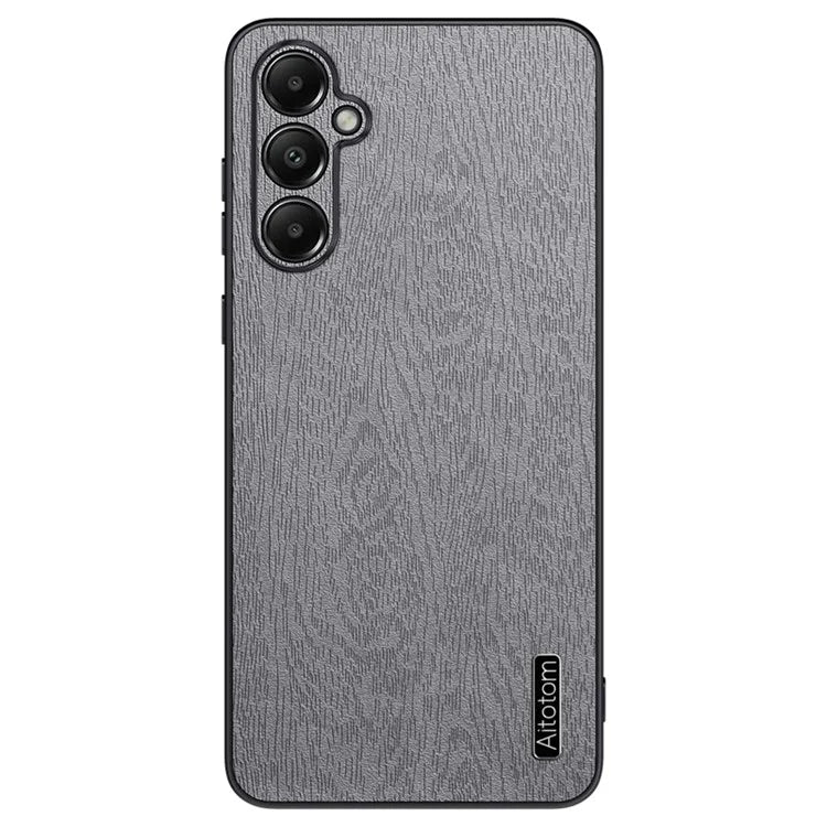 For Samsung Galaxy A05s 4G Cellphone Guard Case Wood Grain PC+TPU+PU Back Cover