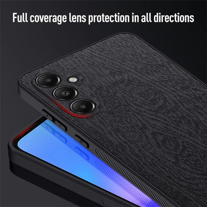 For Samsung Galaxy A05s 4G Cellphone Guard Case Wood Grain PC+TPU+PU Back Cover
