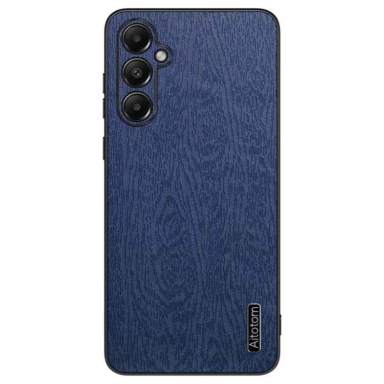 For Samsung Galaxy A05s 4G Cellphone Guard Case Wood Grain PC+TPU+PU Back Cover