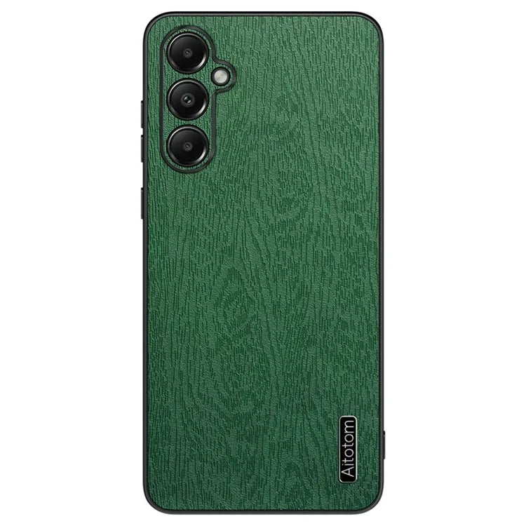 For Samsung Galaxy A05s 4G Cellphone Guard Case Wood Grain PC+TPU+PU Back Cover