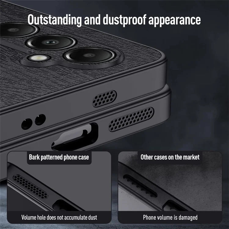 For Samsung Galaxy A05s 4G Cellphone Guard Case Wood Grain PC+TPU+PU Back Cover