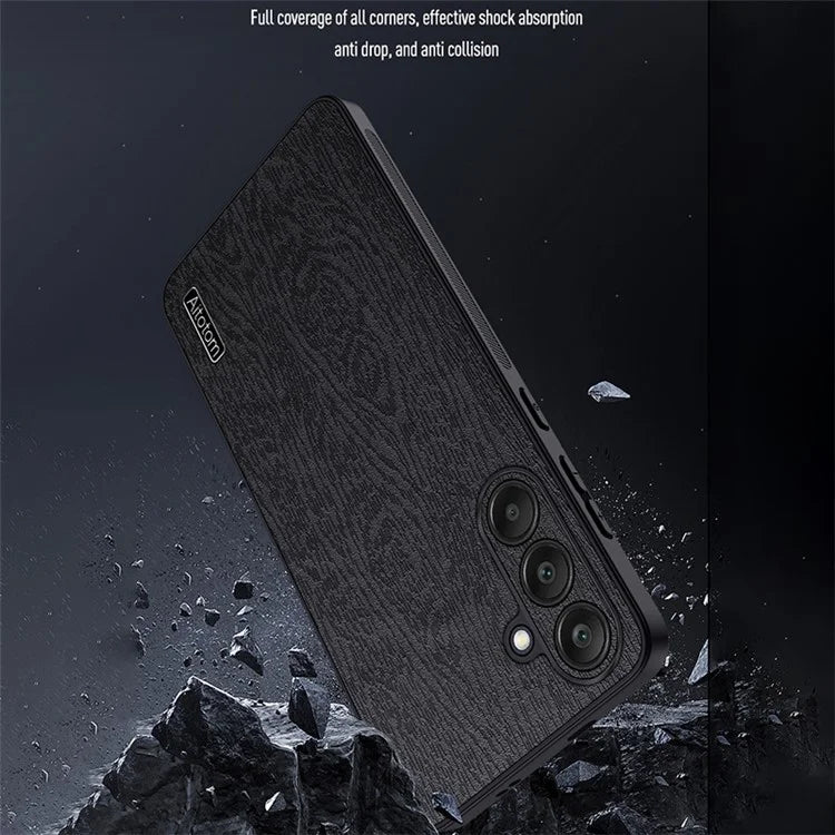 Back Shell for Samsung Galaxy A25 5G (Global) (161.0 x 76.5 x 8.3mm) Cover Wood Grain PU+PC+TPU Cell Phone Case