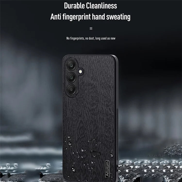 Back Shell for Samsung Galaxy A25 5G (Global) (161.0 x 76.5 x 8.3mm) Cover Wood Grain PU+PC+TPU Cell Phone Case
