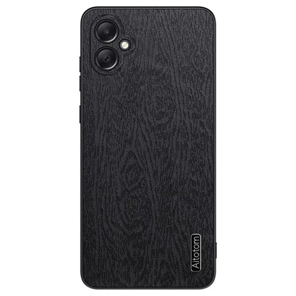 For Samsung Galaxy A05 4G Wood Texture PU Leather Coated PC+TPU Mobile Phone Back Case