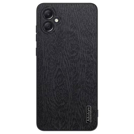 For Samsung Galaxy A05 4G Wood Texture PU Leather Coated PC+TPU Mobile Phone Back Case