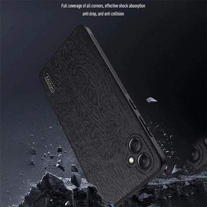 For Samsung Galaxy A05 4G Wood Texture PU Leather Coated PC+TPU Mobile Phone Back Case