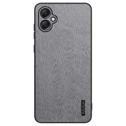 For Samsung Galaxy A05 4G Wood Texture PU Leather Coated PC+TPU Mobile Phone Back Case