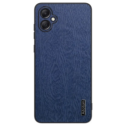 For Samsung Galaxy A05 4G Wood Texture PU Leather Coated PC+TPU Mobile Phone Back Case