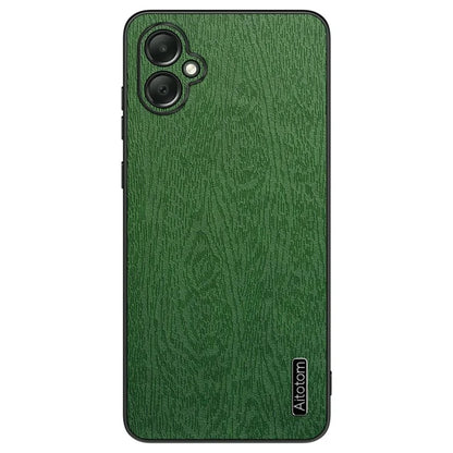 For Samsung Galaxy A05 4G Wood Texture PU Leather Coated PC+TPU Mobile Phone Back Case