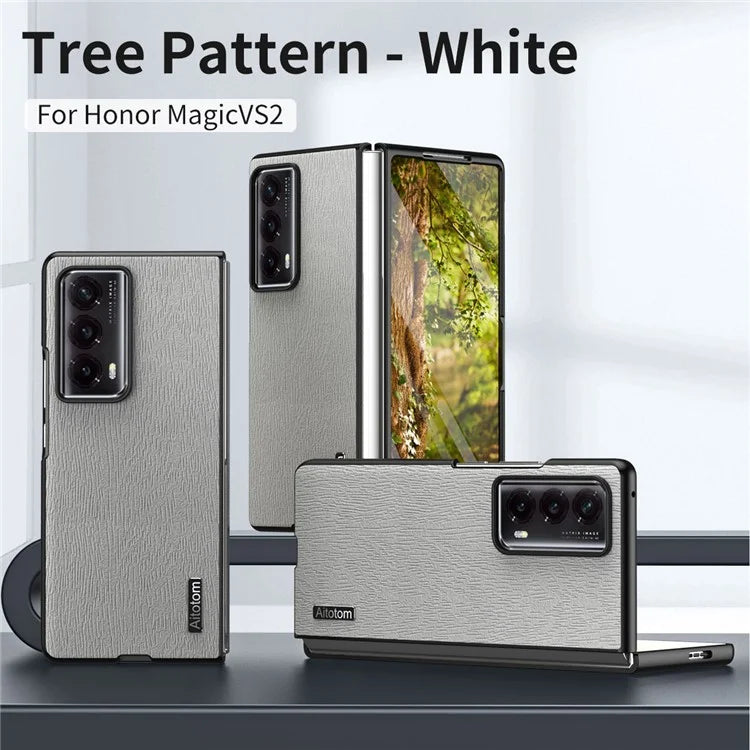 For Honor Magic Vs2 5G Phone Cover Wood Texture Design PU Leather Hybrid Case