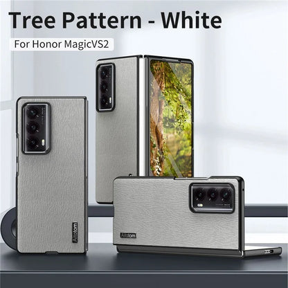 For Honor Magic Vs2 5G Phone Cover Wood Texture Design PU Leather Hybrid Case