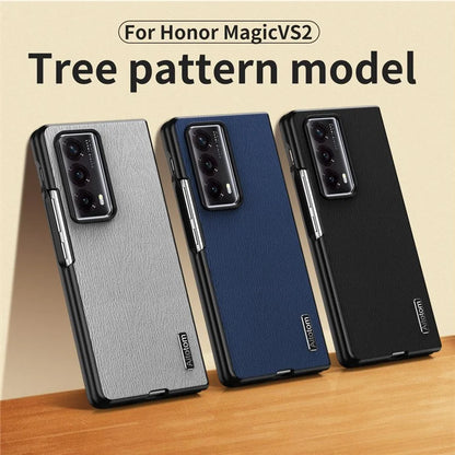 For Honor Magic Vs2 5G Phone Cover Wood Texture Design PU Leather Hybrid Case