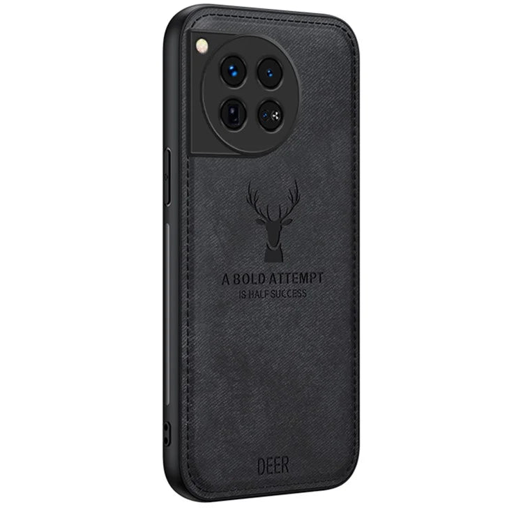For OnePlus 12 5G Deer Pattern Case Cloth Texture TPU+PC+PU Leather Phone Cover