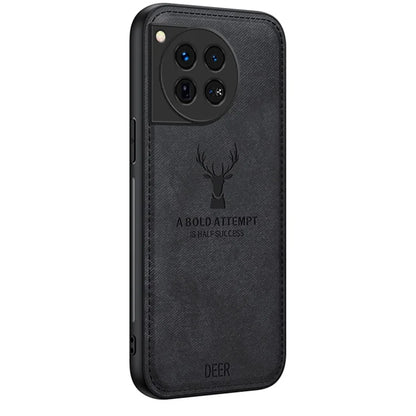 For OnePlus 12 5G Deer Pattern Case Cloth Texture TPU+PC+PU Leather Phone Cover