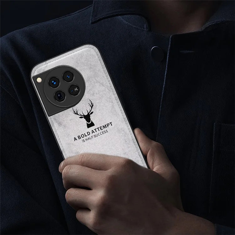 For OnePlus 12 5G Deer Pattern Case Cloth Texture TPU+PC+PU Leather Phone Cover