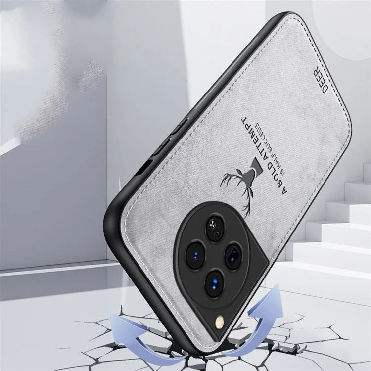 For OnePlus 12 5G Deer Pattern Case Cloth Texture TPU+PC+PU Leather Phone Cover