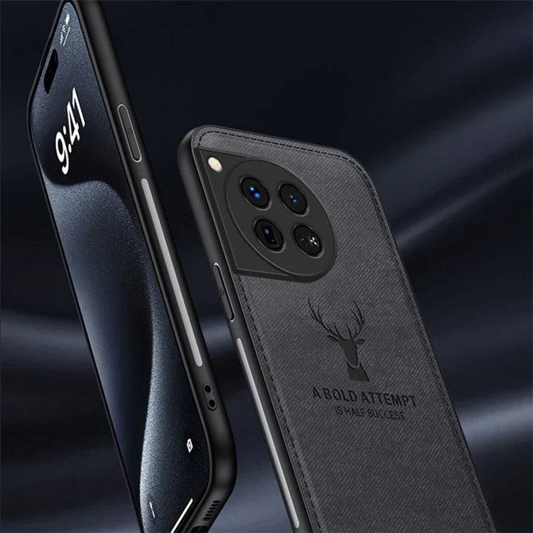 For OnePlus 12 5G Deer Pattern Case Cloth Texture TPU+PC+PU Leather Phone Cover