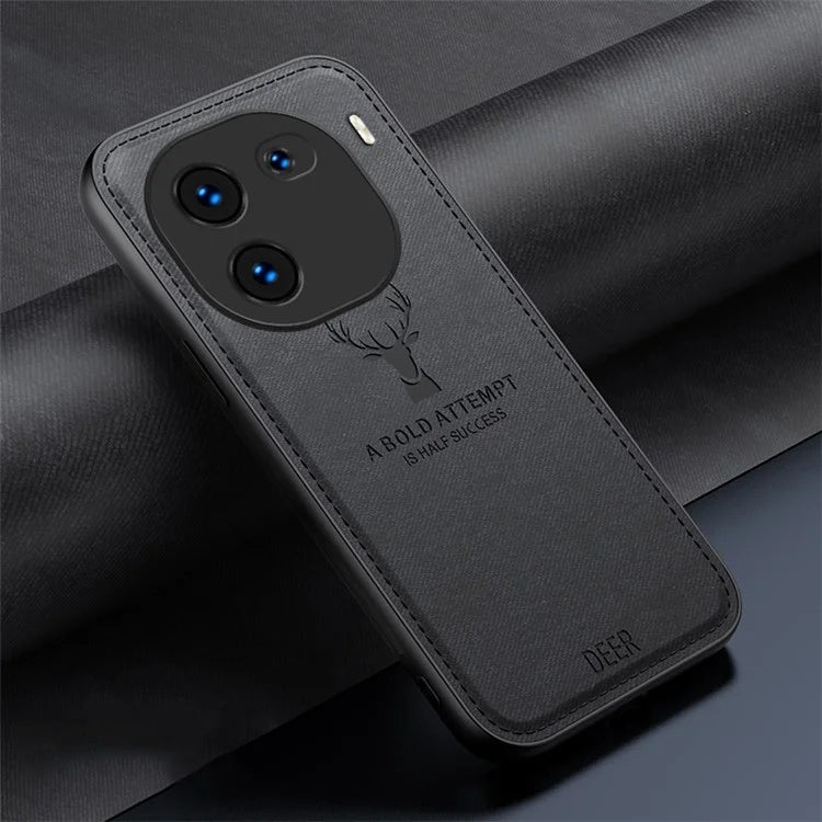For vivo iQOO 12 5G Cloth Texture Case Deer Impressions Phone Cover