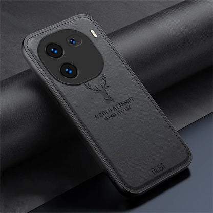 For vivo iQOO 12 5G Cloth Texture Case Deer Impressions Phone Cover