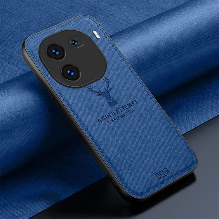 For vivo iQOO 12 5G Cloth Texture Case Deer Impressions Phone Cover