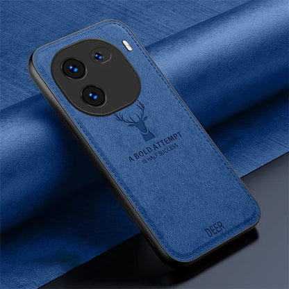 For vivo iQOO 12 5G Cloth Texture Case Deer Impressions Phone Cover