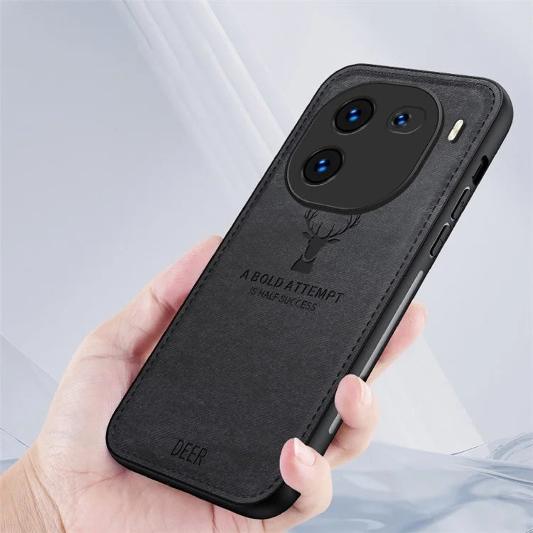 For vivo iQOO 12 5G Cloth Texture Case Deer Impressions Phone Cover