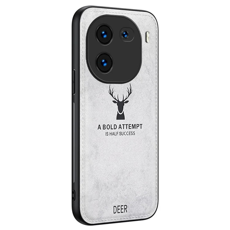 For vivo iQOO 12 5G Cloth Texture Case Deer Impressions Phone Cover