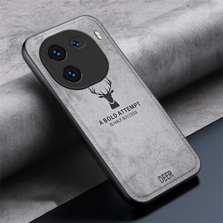 For vivo iQOO 12 5G Cloth Texture Case Deer Impressions Phone Cover