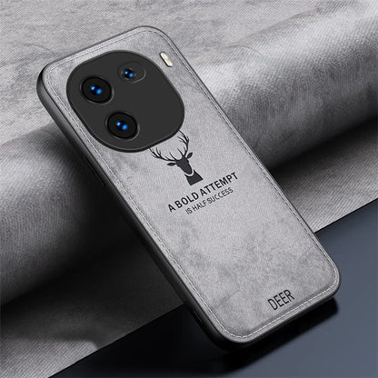 For vivo iQOO 12 5G Cloth Texture Case Deer Impressions Phone Cover