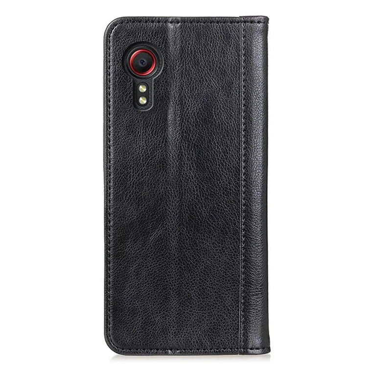 For Samsung Galaxy Xcover 7 Split Leather Case Litchi Texture Phone Wallet Cover