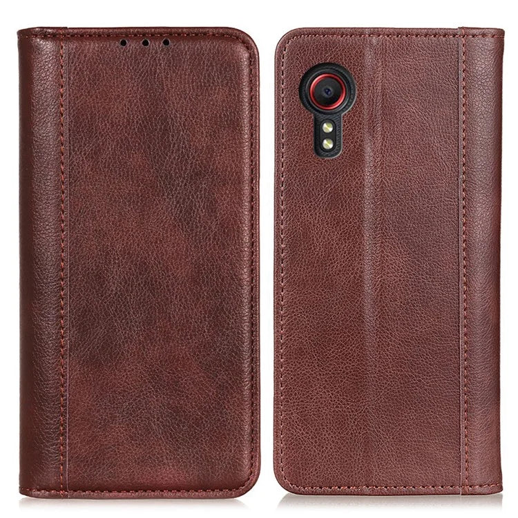 For Samsung Galaxy Xcover 7 Split Leather Case Litchi Texture Phone Wallet Cover