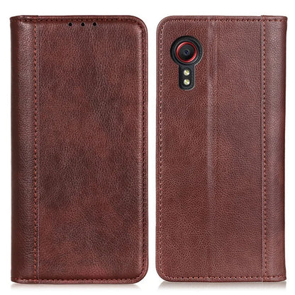 For Samsung Galaxy Xcover 7 Split Leather Case Litchi Texture Phone Wallet Cover